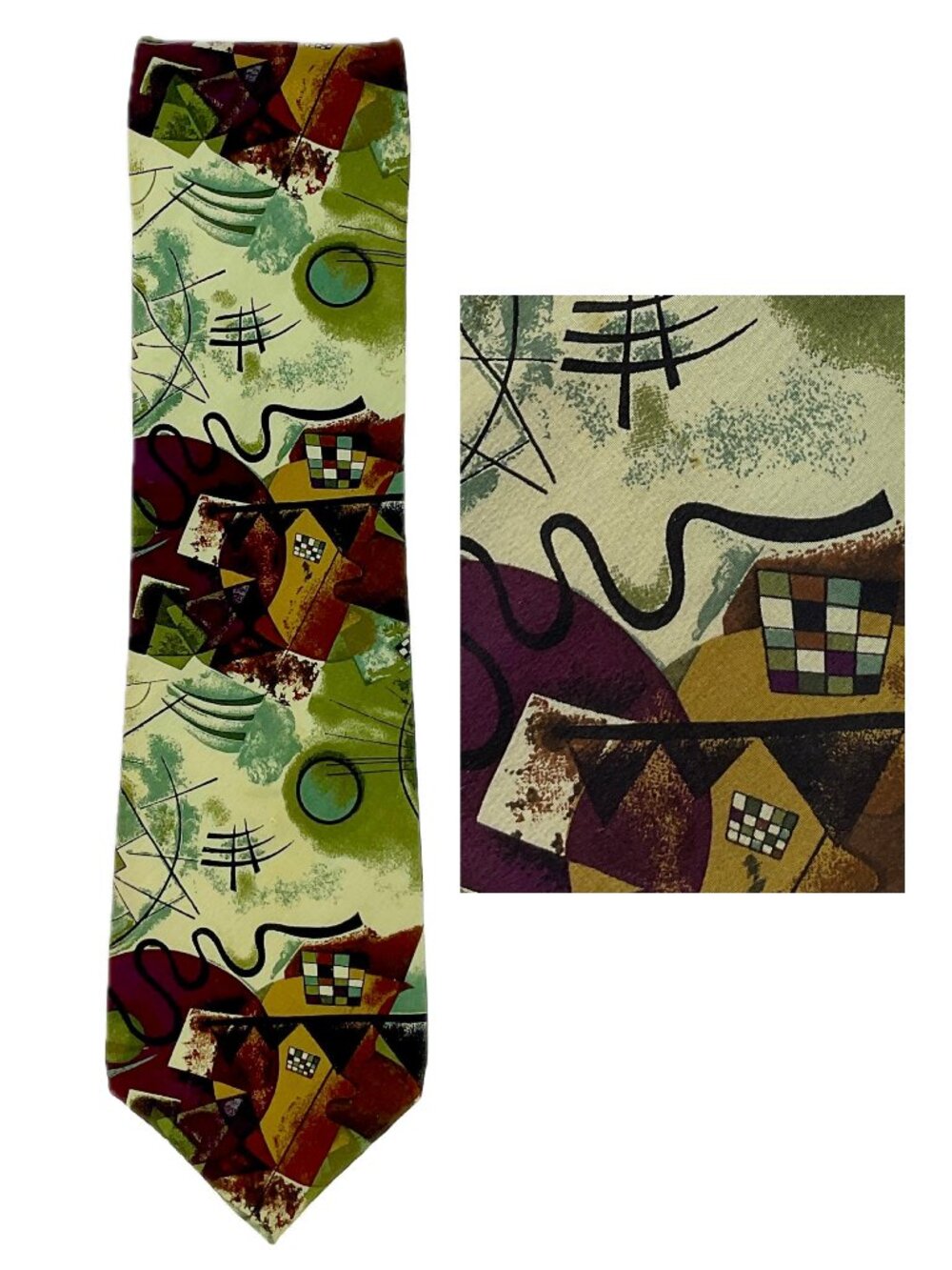 Christophers Modern Abstract Tie Mens Green and Purple 100% Silk